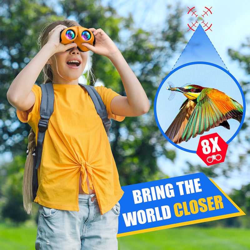 LET'S GO! Outdoor Toys for 3-8 Year Old Boys, Compact Watreproof Binocular for Kids Boys Easter Gifts for Boy Age 3-8 Christmas Stocking Stuffers for Grandkids Easter Gifts for Girls Orange - Image 3